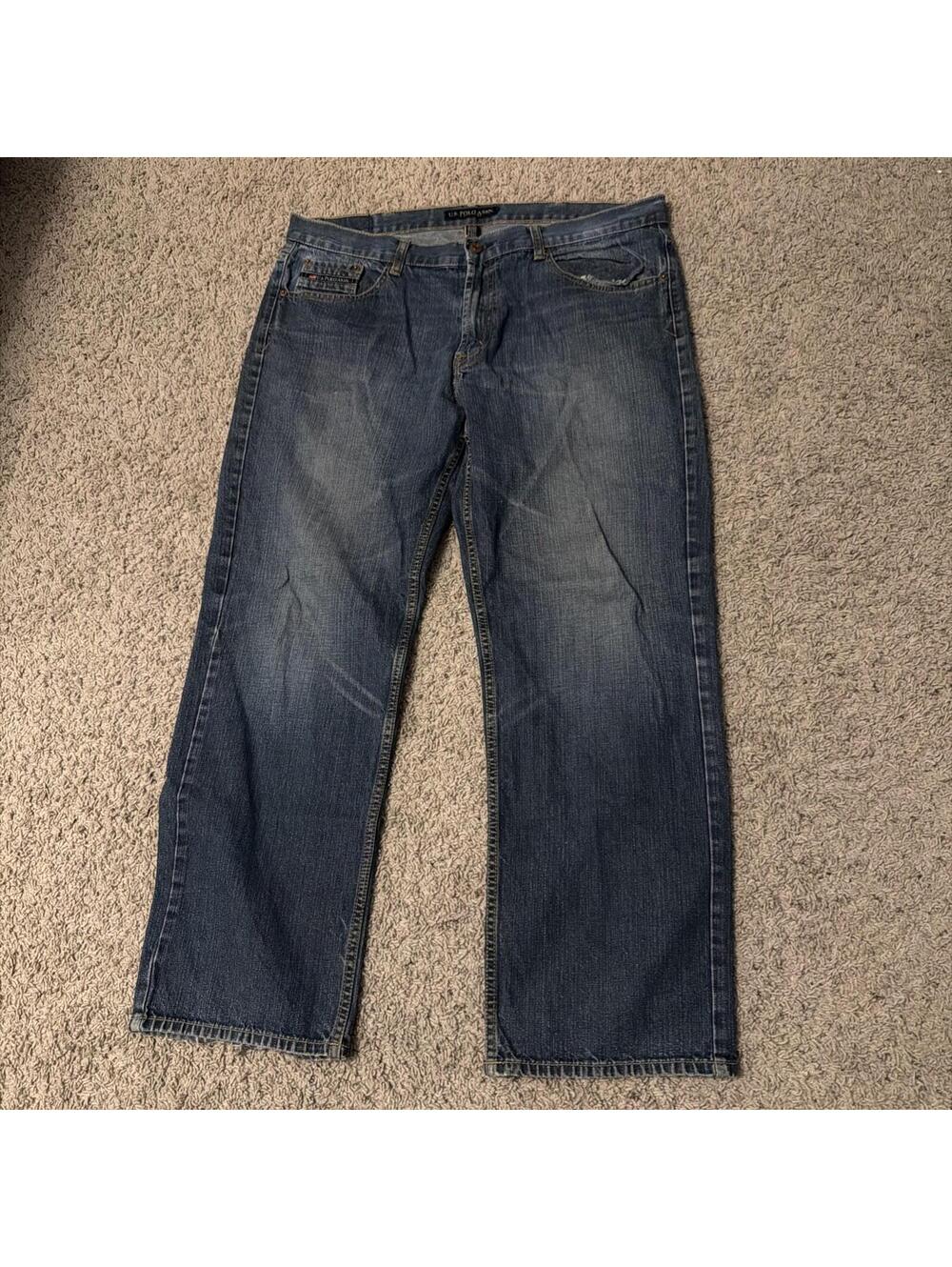U.S. Polo Assn. Men’s Faded Blue Wide Straight Leg Denim Jeans Size 38x30 Faded